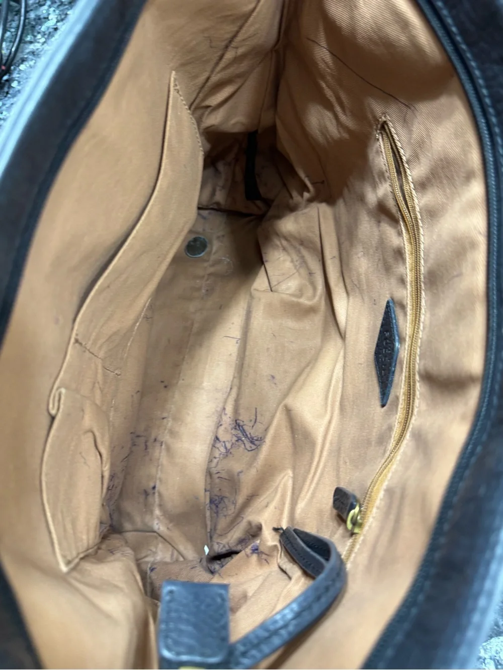 Fossil Tri-Panel Leather Tote in Tan, Cream & Gray with Black Straps